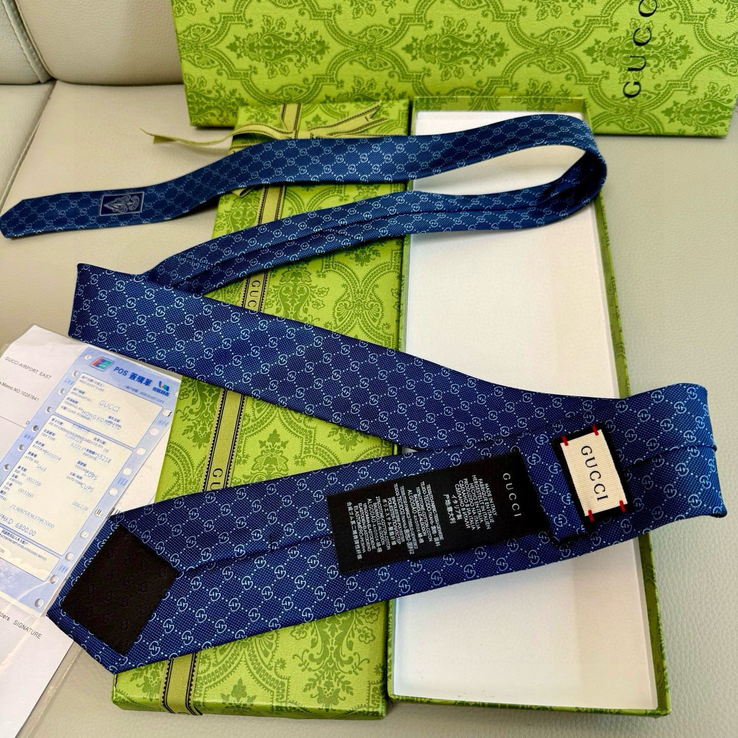 GG柄 ネクタイ グッチ風 結婚式 ホスト 衣装 高級シルク調 光沢 ネイビー - 画像 8