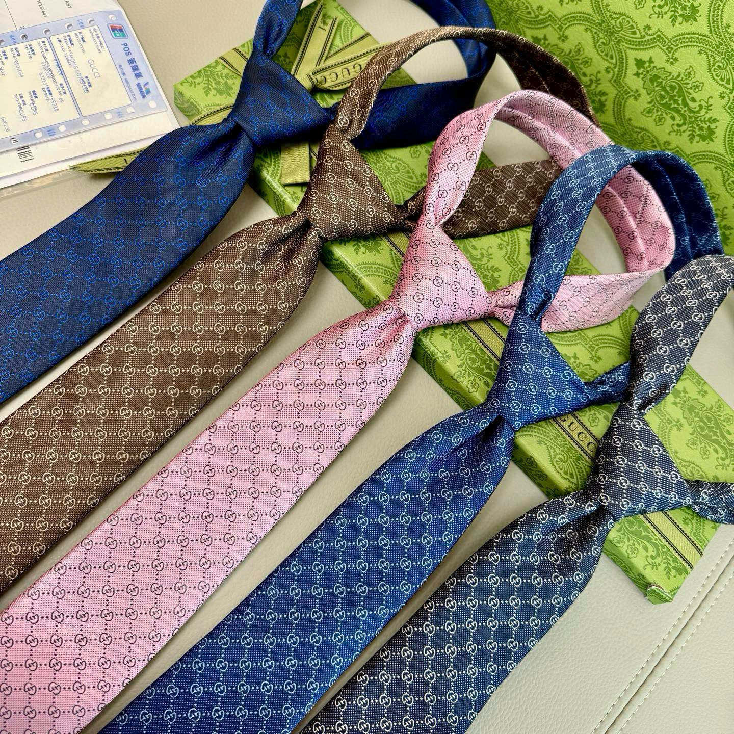 GG柄 ネクタイ グッチ風 結婚式 ホスト 衣装 高級シルク調 光沢 ピンク - 画像 2