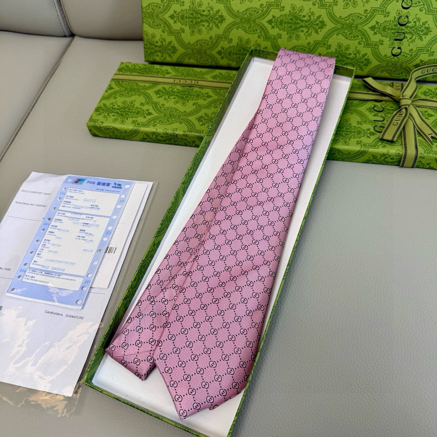 GG柄 ネクタイ グッチ風 結婚式 ホスト 衣装 高級シルク調 光沢 ピンク - 画像 4