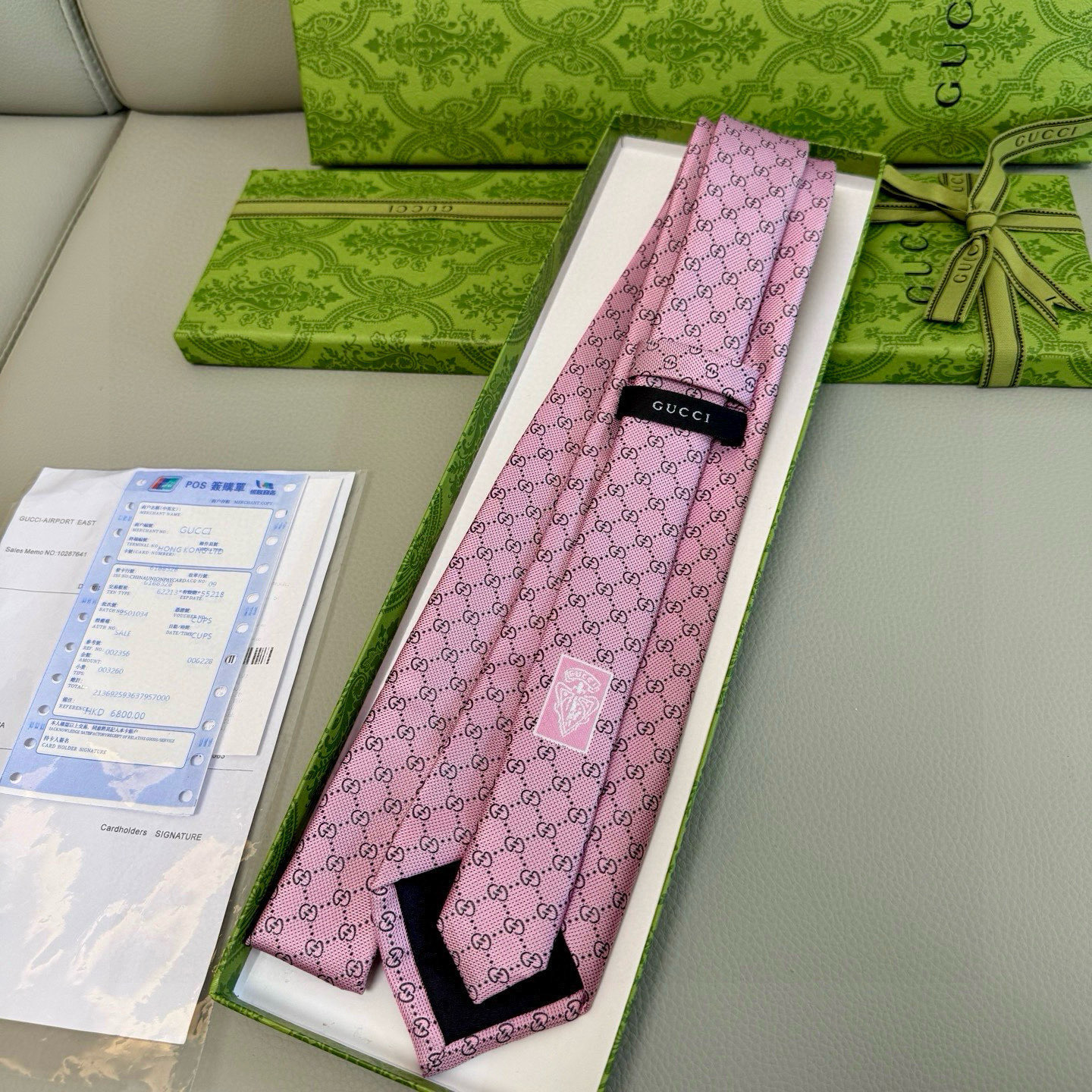 GG柄 ネクタイ グッチ風 結婚式 ホスト 衣装 高級シルク調 光沢 ピンク - 画像 5