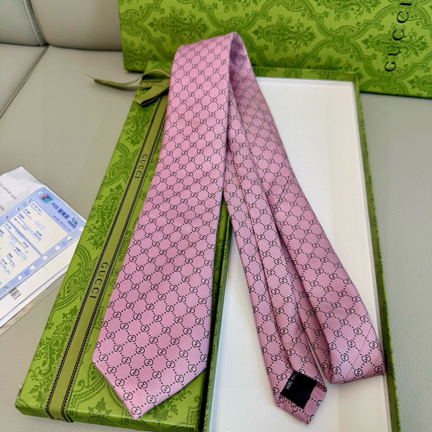 GG柄 ネクタイ グッチ風 結婚式 ホスト 衣装 高級シルク調 光沢 ピンク - 画像 8