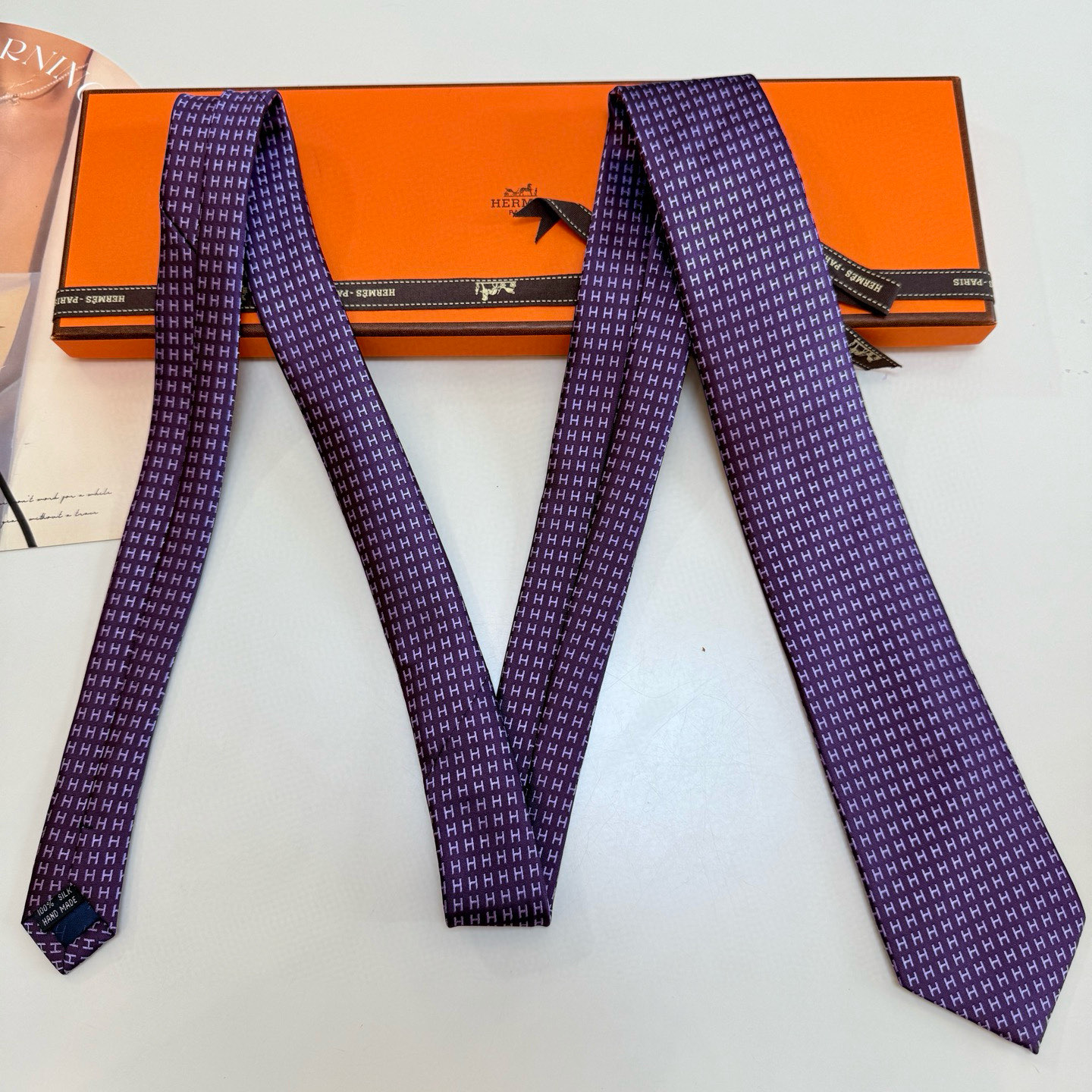 H織り ネクタイ ハイブランド調 結婚式 ホスト 衣装 高級シルク調 光沢 ネイビー - 画像 9