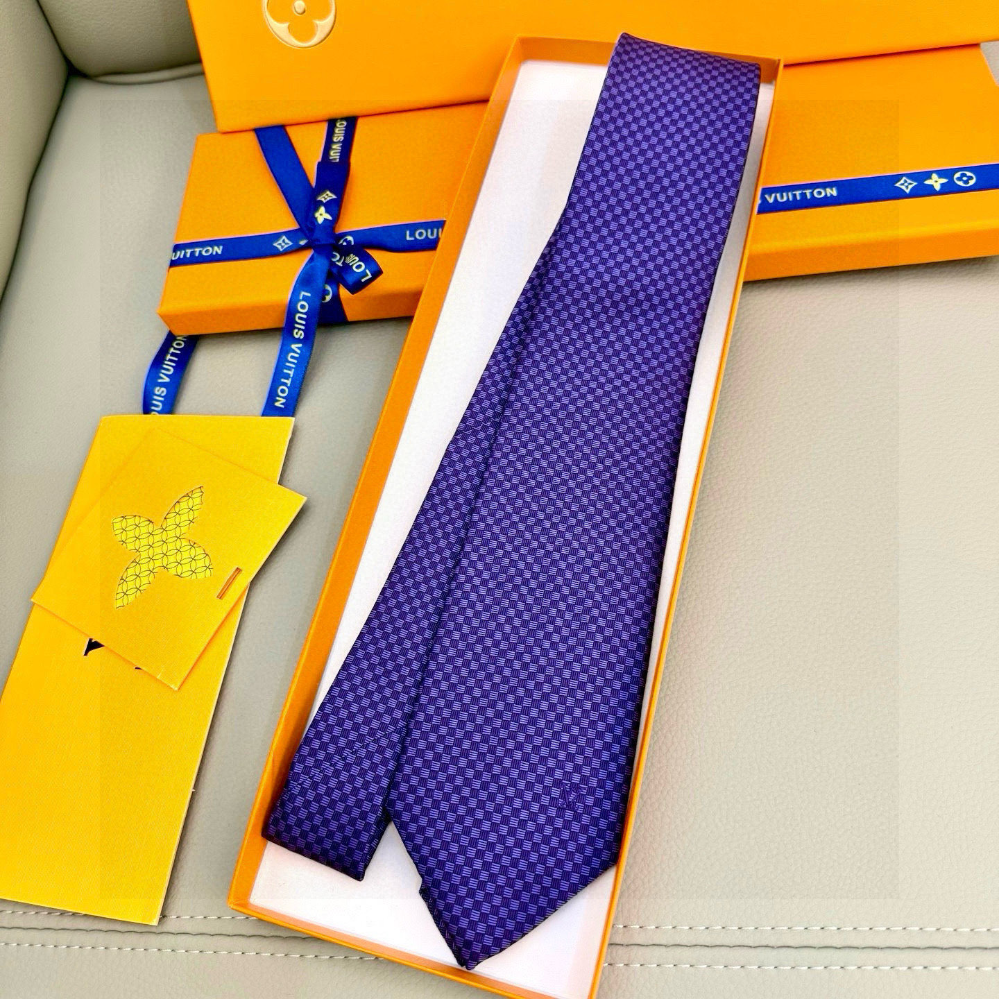 ダミエ風 ネクタイ ルイヴィトン調 結婚式 ホスト プレゼント 高級シルク調 光沢 パープル - 画像 3