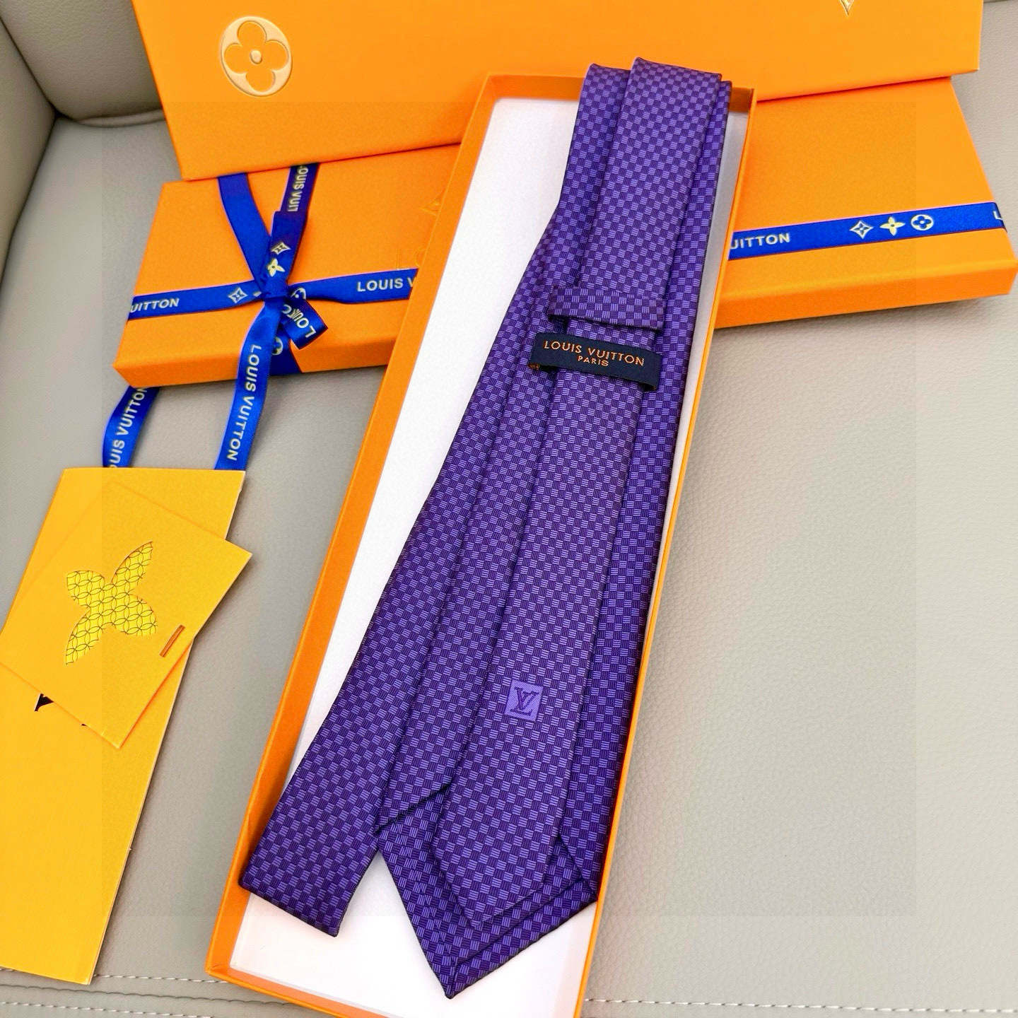 ダミエ風 ネクタイ ルイヴィトン調 結婚式 ホスト プレゼント 高級シルク調 光沢 パープル - 画像 4