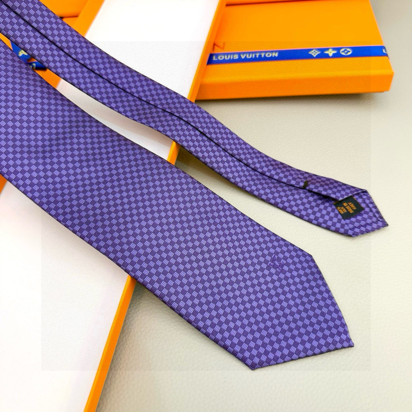 ダミエ風 ネクタイ ルイヴィトン調 結婚式 ホスト プレゼント 高級シルク調 光沢 パープル - 画像 5