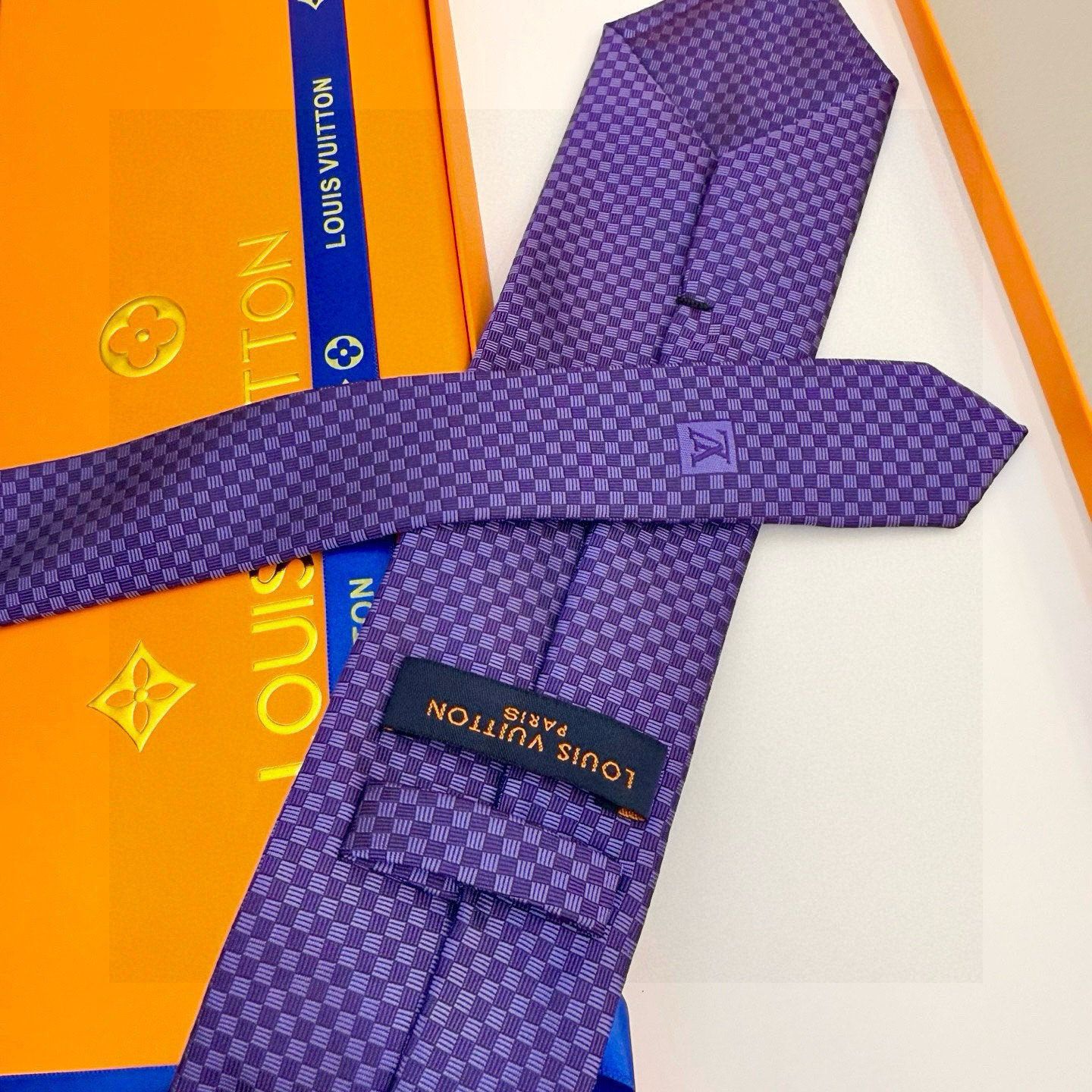 ダミエ風 ネクタイ ルイヴィトン調 結婚式 ホスト プレゼント 高級シルク調 光沢 パープル - 画像 7