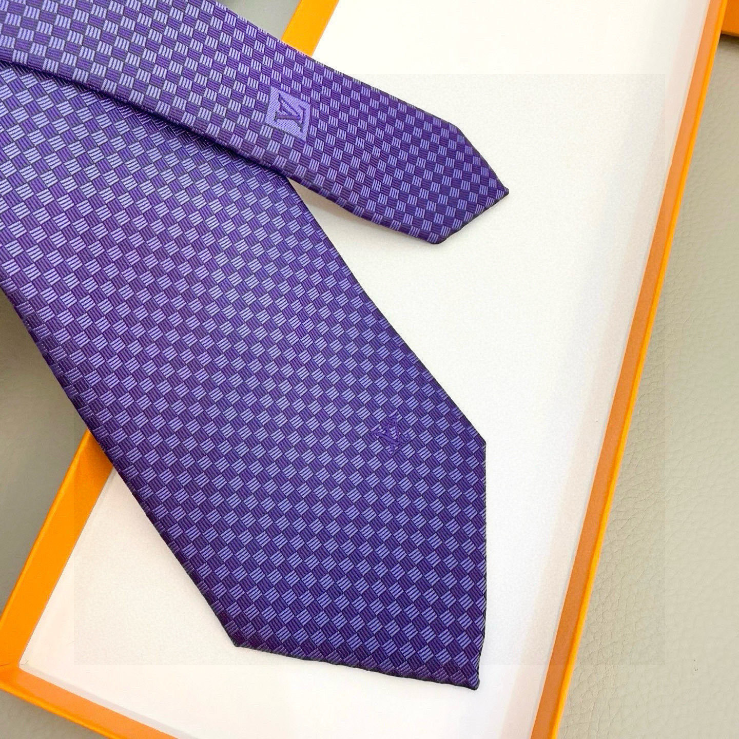 ダミエ風 ネクタイ ルイヴィトン調 結婚式 ホスト プレゼント 高級シルク調 光沢 パープル - 画像 8