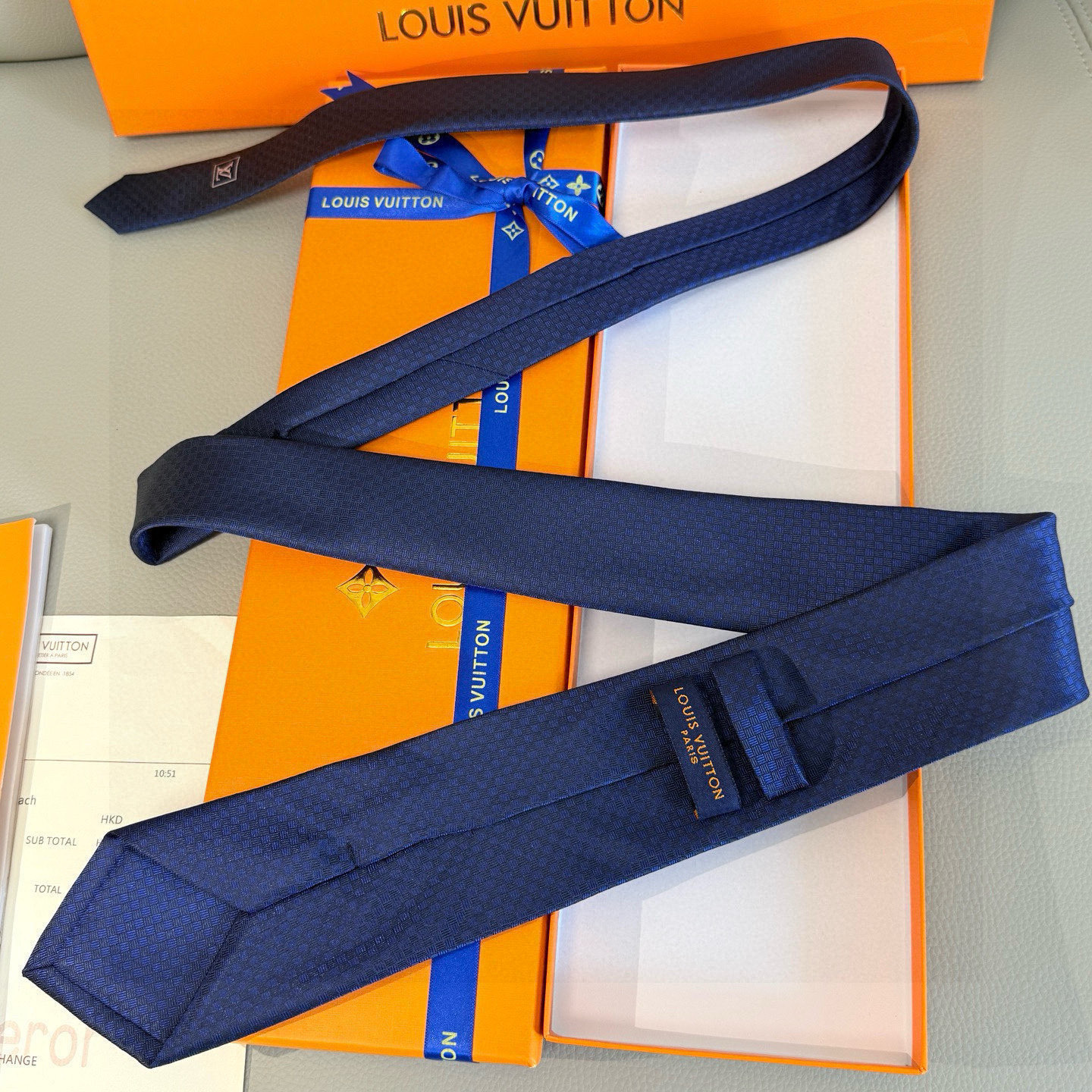 H織り ネクタイ ルイヴィトン風 結婚式 ホスト 衣装 高級シルク調 光沢 ネイビー - 画像 8