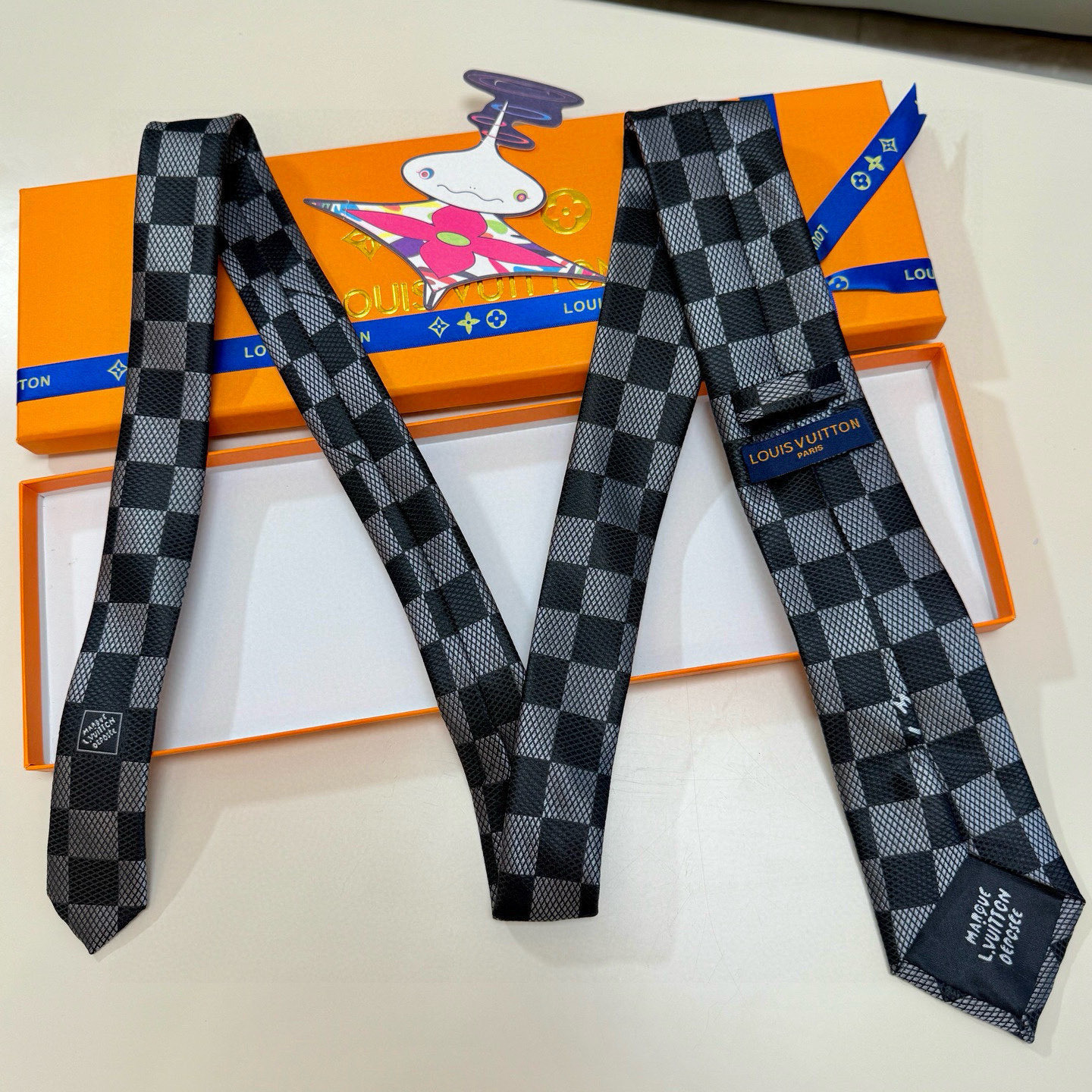 チェック柄 ネクタイ ロエベ風 結婚式 パーティ ホスト 衣装 高級シルク調 光沢 グレー ブルー ブラック カーキ - 画像 7