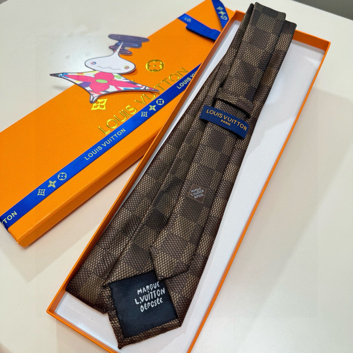 チェック柄 ネクタイ ルイヴィトン調 パーティ プレゼント 高級シルク調 光沢 ネイビー - 画像 6