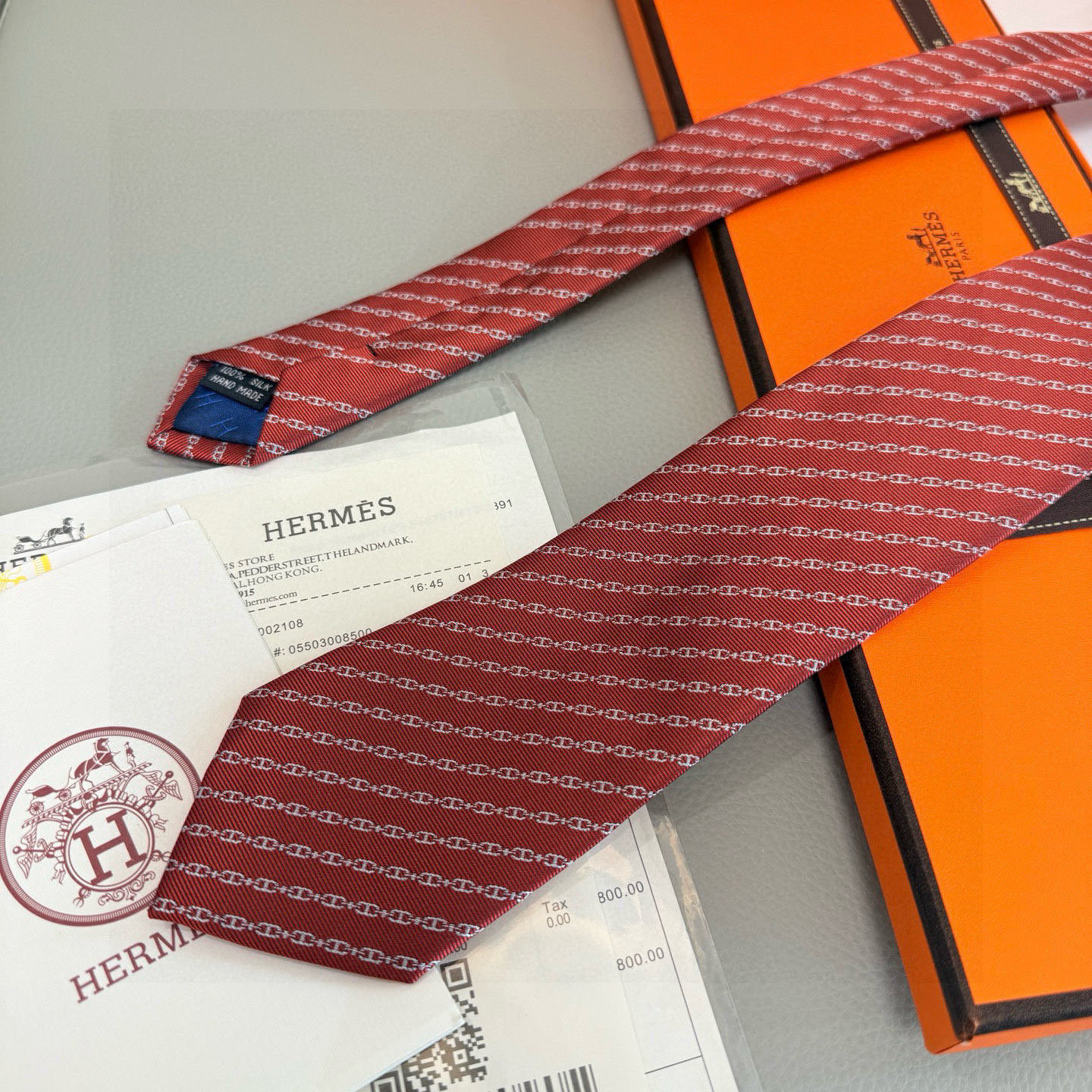 チェーン柄 ネクタイ ヘルメス風 結婚式 ホスト 衣装 高級シルク調 光沢 レッド - 画像 9