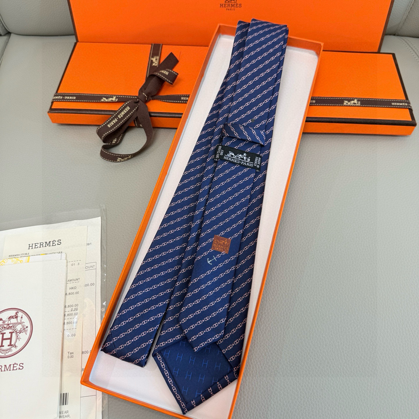 チェーン柄 ネクタイ ハイブランド調 結婚式 ホスト 衣装 高級シルク調 光沢 ネイビー - 画像 7