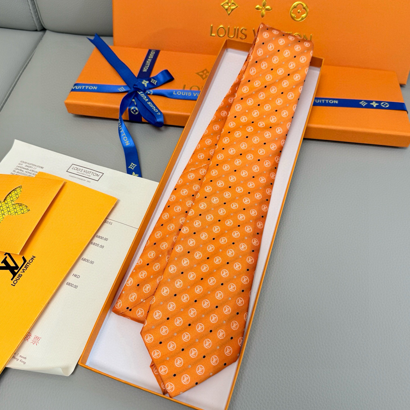 モノグラム柄 ネクタイ ルイヴィトン調 結婚式 ホスト 衣装 高級シルク調 光沢 ライトブルー - 画像 2