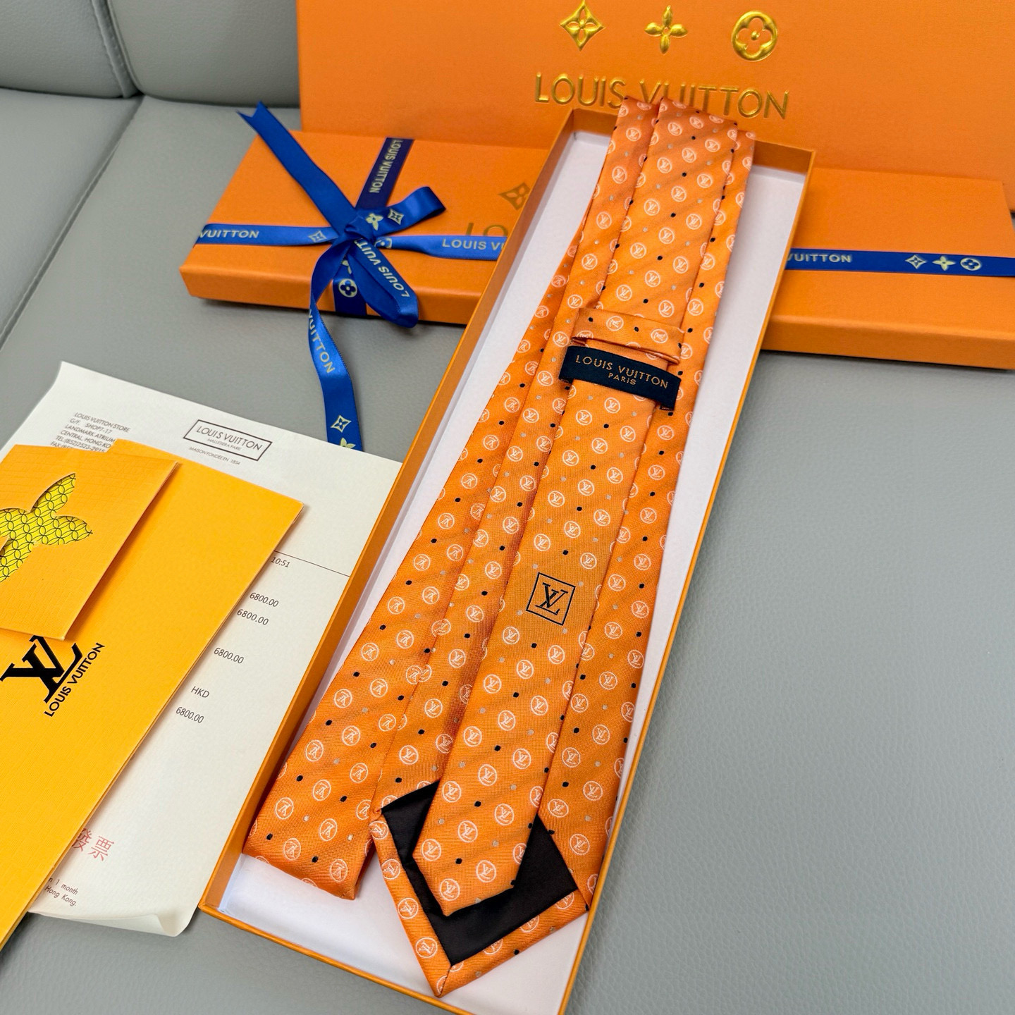 モノグラム柄 ネクタイ ルイヴィトン調 結婚式 ホスト 衣装 高級シルク調 光沢 ライトブルー - 画像 3