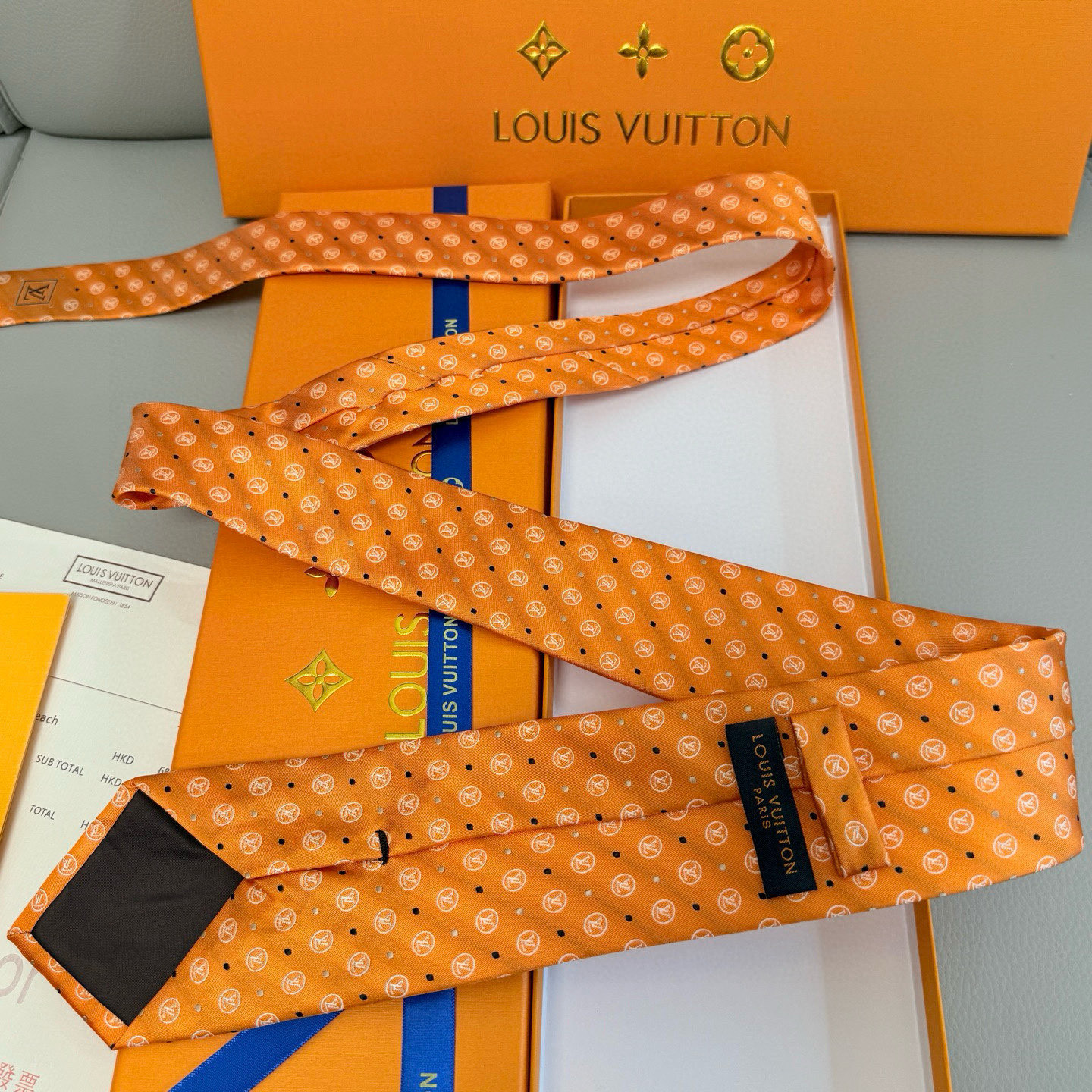 モノグラム柄 ネクタイ ルイヴィトン調 結婚式 ホスト 衣装 高級シルク調 光沢 ライトブルー - 画像 5