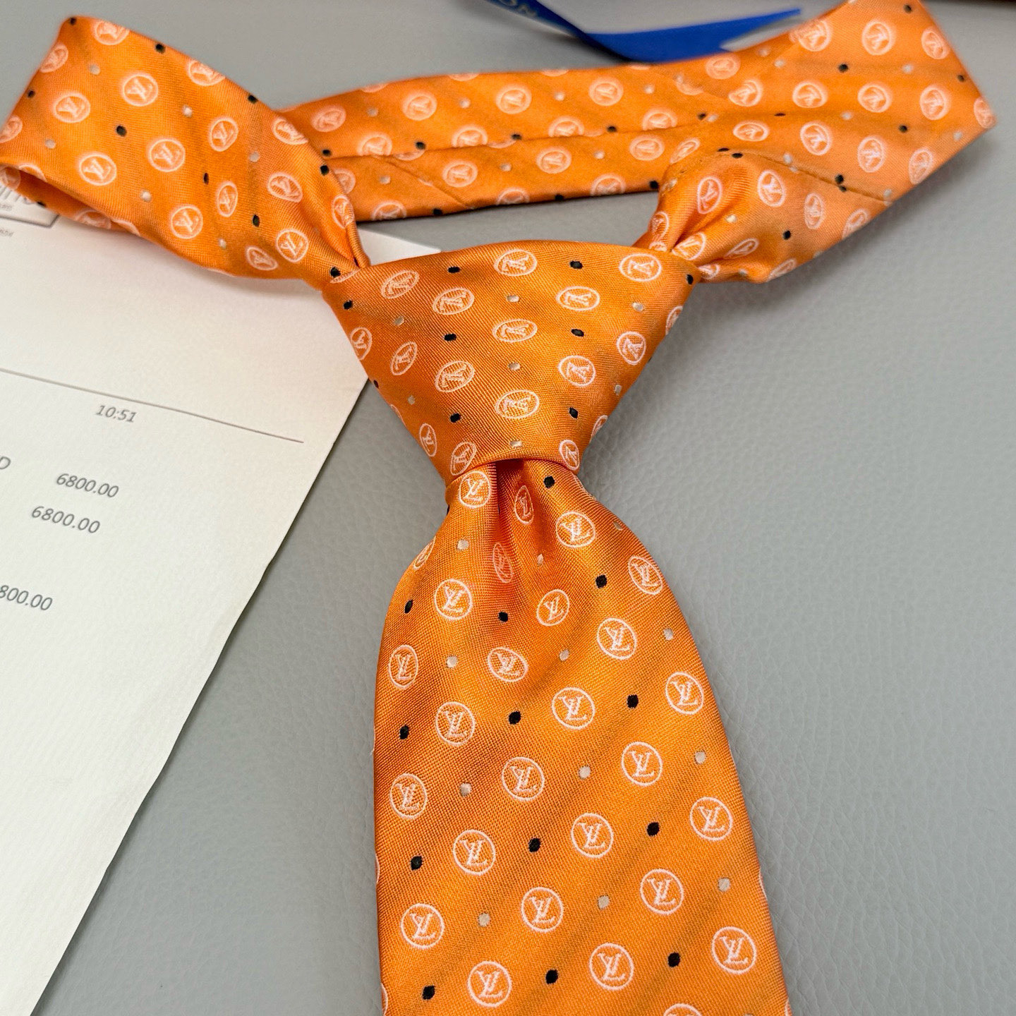 モノグラム柄 ネクタイ ルイヴィトン調 結婚式 ホスト 衣装 高級シルク調 光沢 ライトブルー - 画像 8