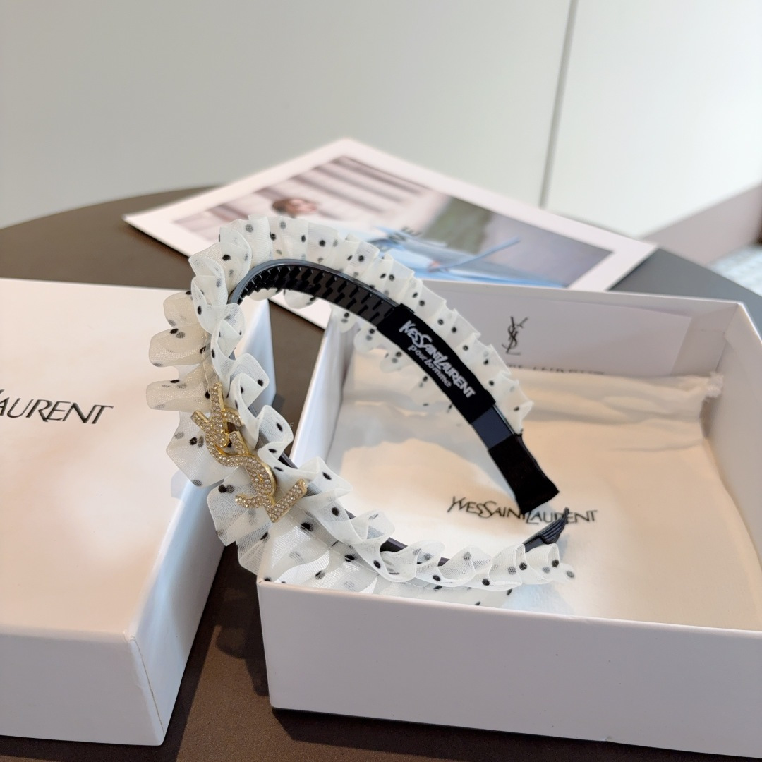 YSL エスエスエル ヘアバンド ポリドット ラッフル シルバー ブラック 全2色 - 画像 7