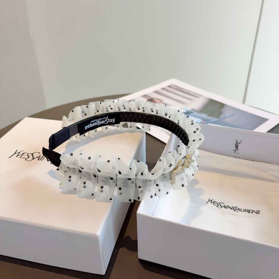 YSL エスエスエル ヘアバンド ポリドット ラッフル シルバー ブラック 全2色 - 画像 8