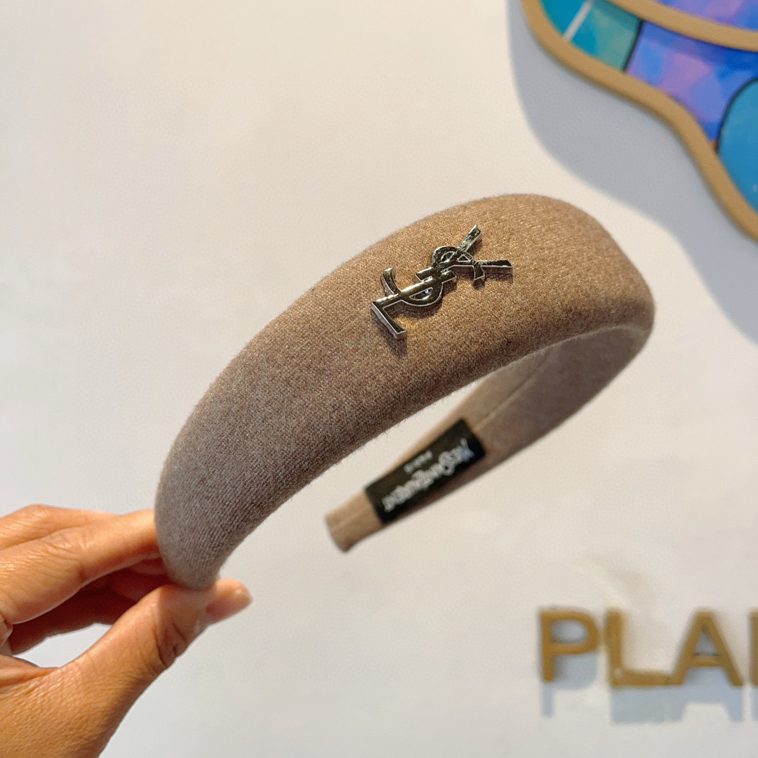 YSL ヤングセインローレン ヘッドバンド 本革 通勤 ブラック - 画像 3