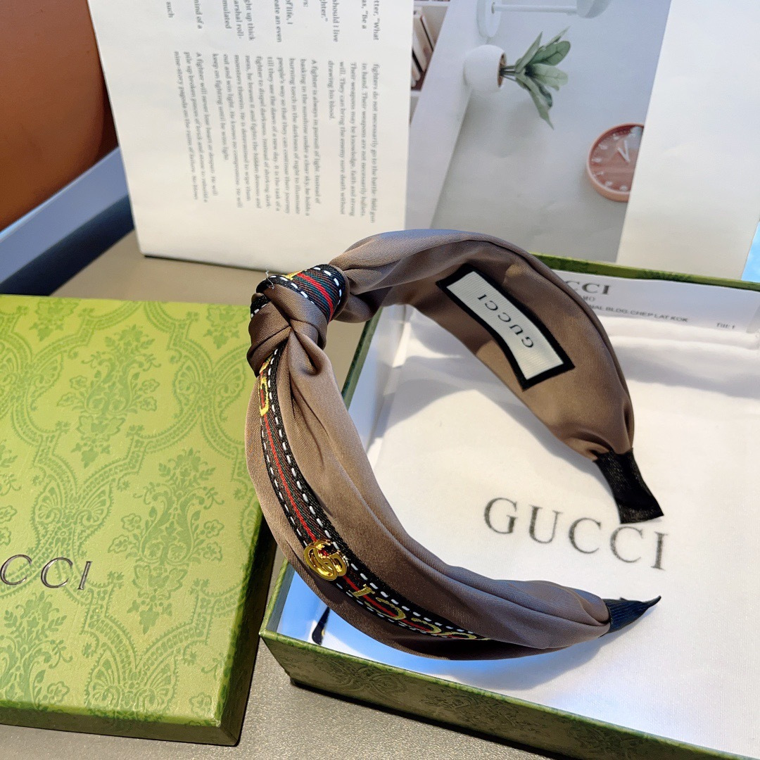 GUCCI グッチ ヘアアクセサリー シルク ブランド フラットヘアバンド ブラック ベージュ 全2色 - 画像 5