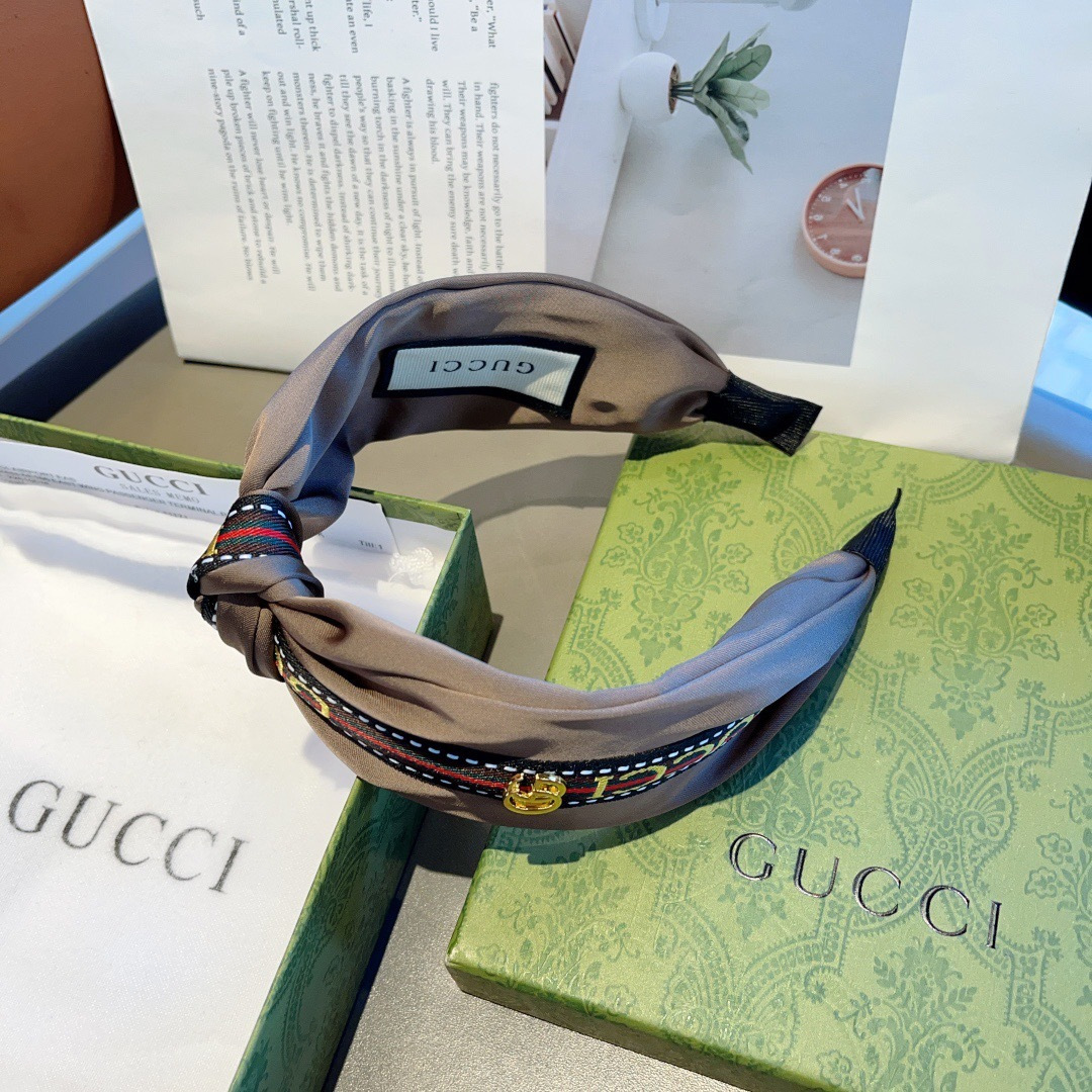 GUCCI グッチ ヘアアクセサリー シルク ブランド フラットヘアバンド ブラック ベージュ 全2色 - 画像 7