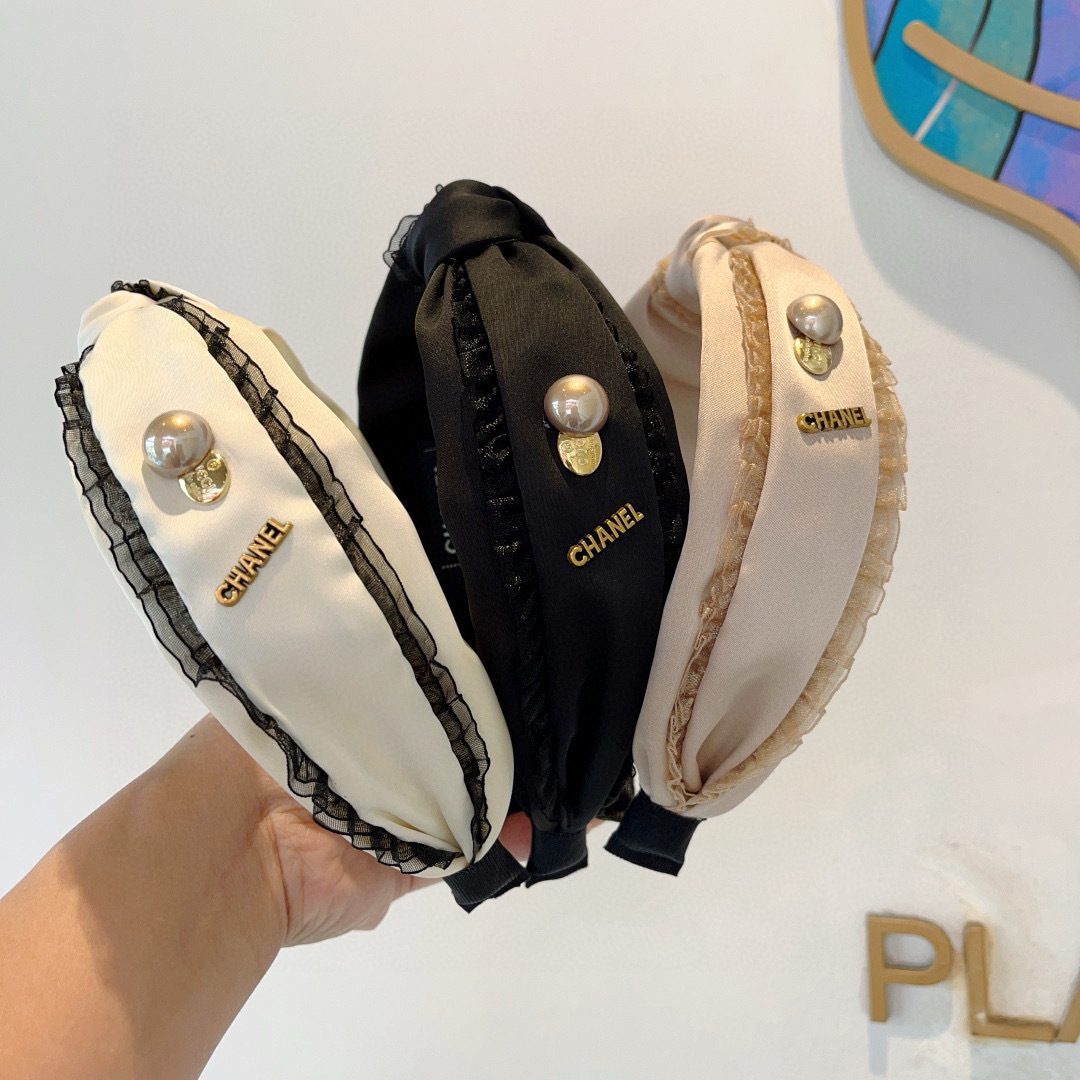 CHANEL シャネル ヘッドバンド ファッション レース ピンク ブラック ホワイト 3色展開 - 画像 9