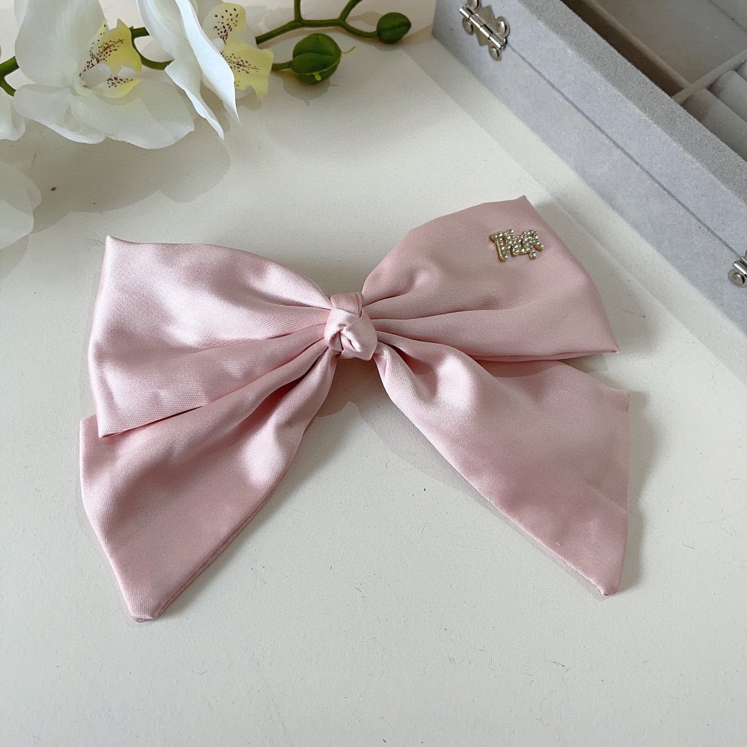 Dior ディオール ヘアアクセサリー ヘアクリップ フラットリボン シルク ピンク ブラック ホワイト 全3色 - 画像 6