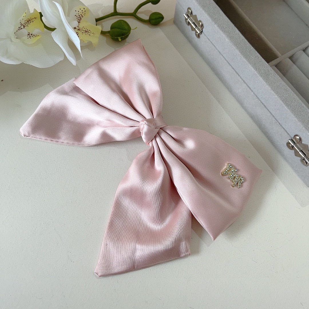 Dior ディオール ヘアアクセサリー ヘアクリップ フラットリボン シルク ピンク ブラック ホワイト 全3色 - 画像 7