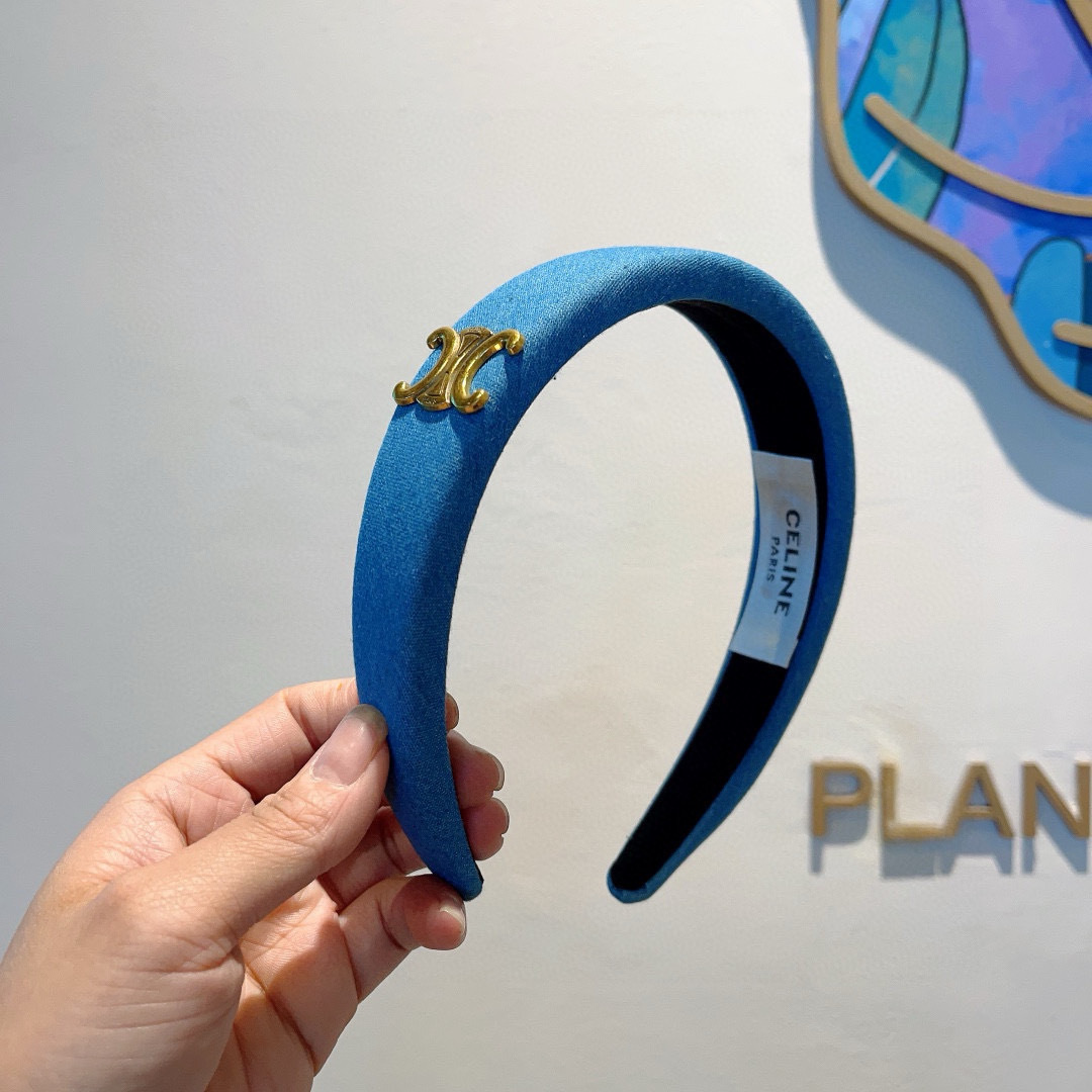 CELINE シェルネ ヘアバンド 本革 通勤 通学 ブルー