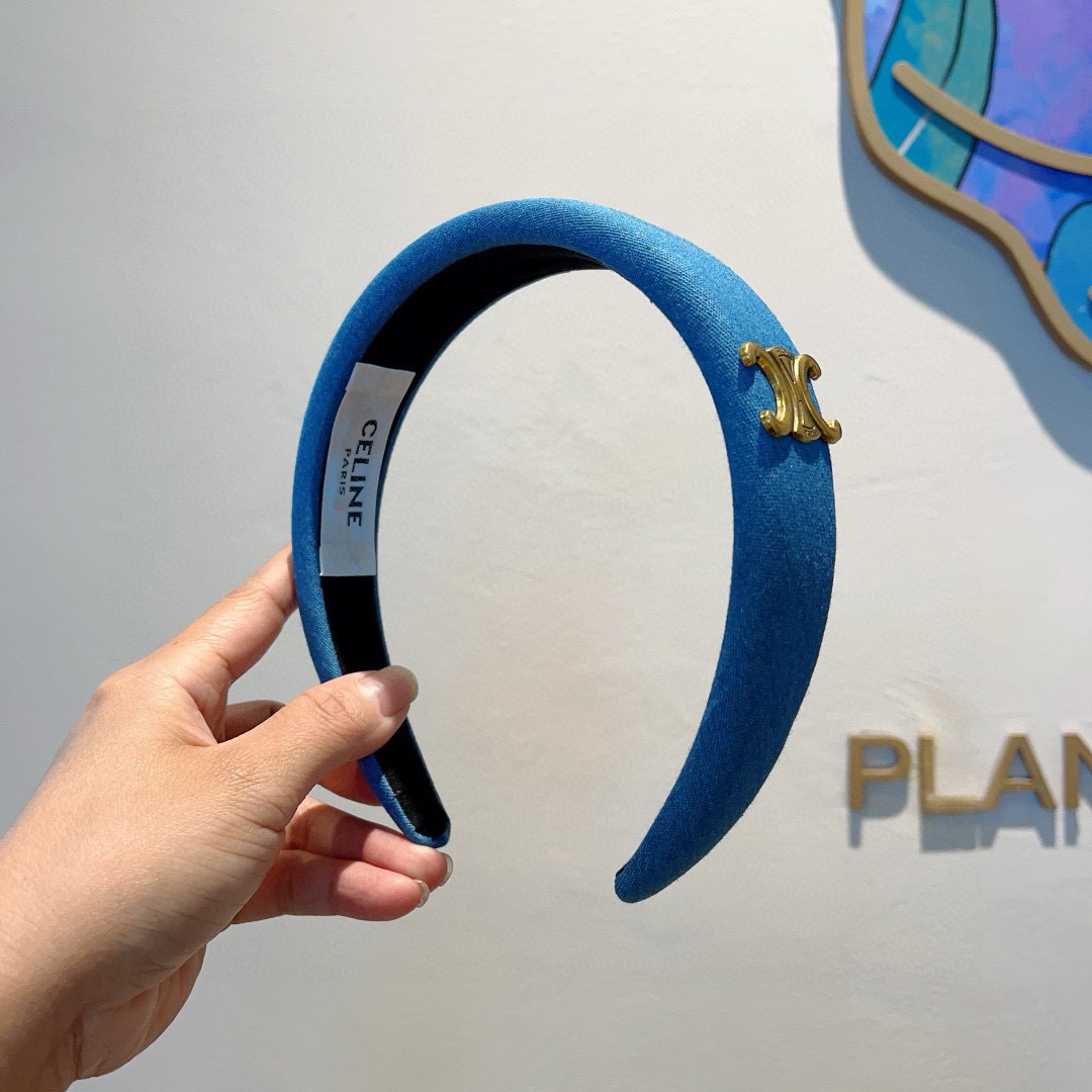 CELINE シェルネ ヘアバンド 本革 通勤 通学 ブルー - 画像 2