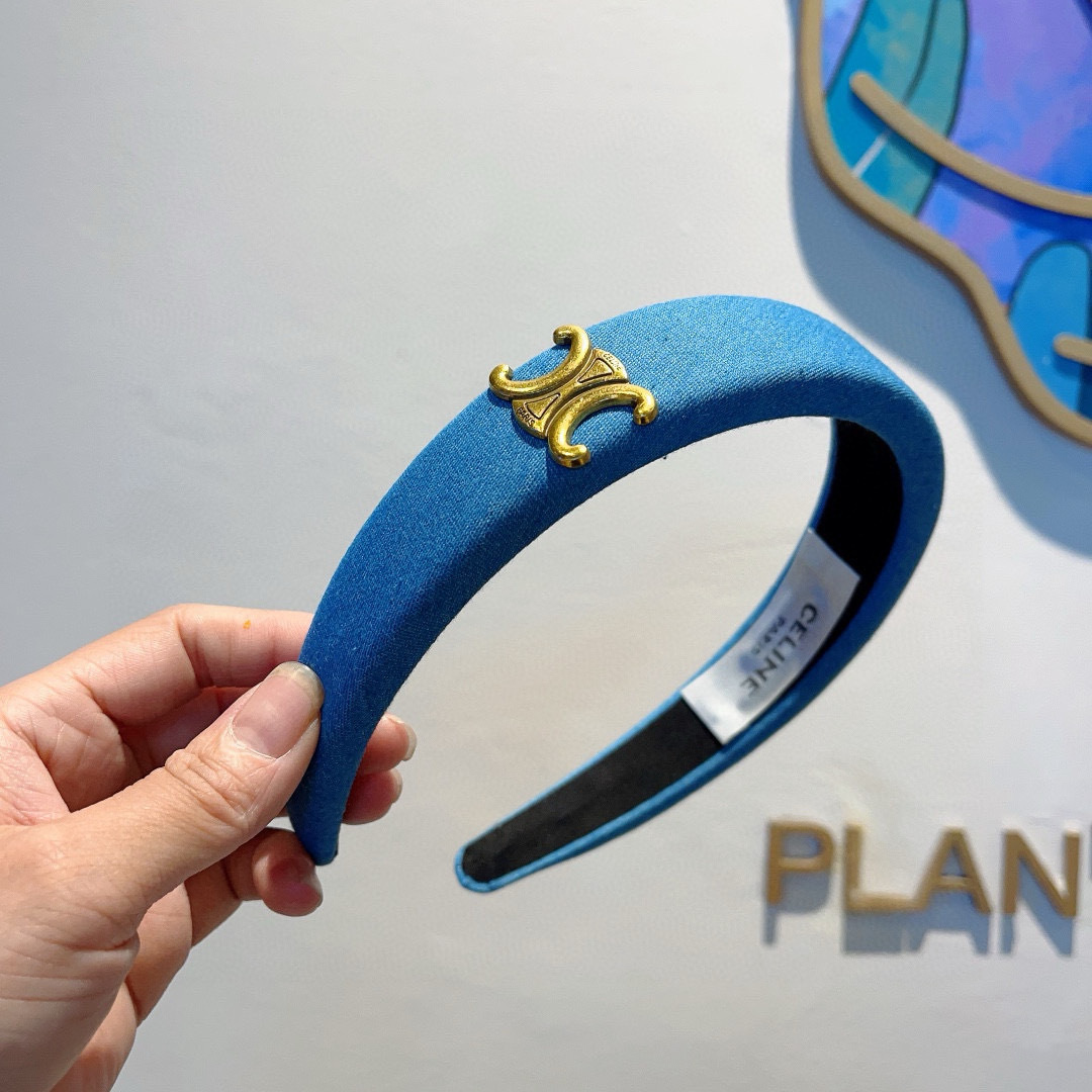 CELINE シェルネ ヘアバンド 本革 通勤 通学 ブルー - 画像 3