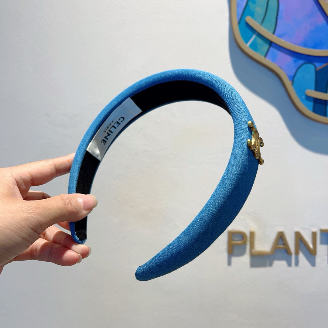 CELINE シェルネ ヘアバンド 本革 通勤 通学 ブルー - 画像 4