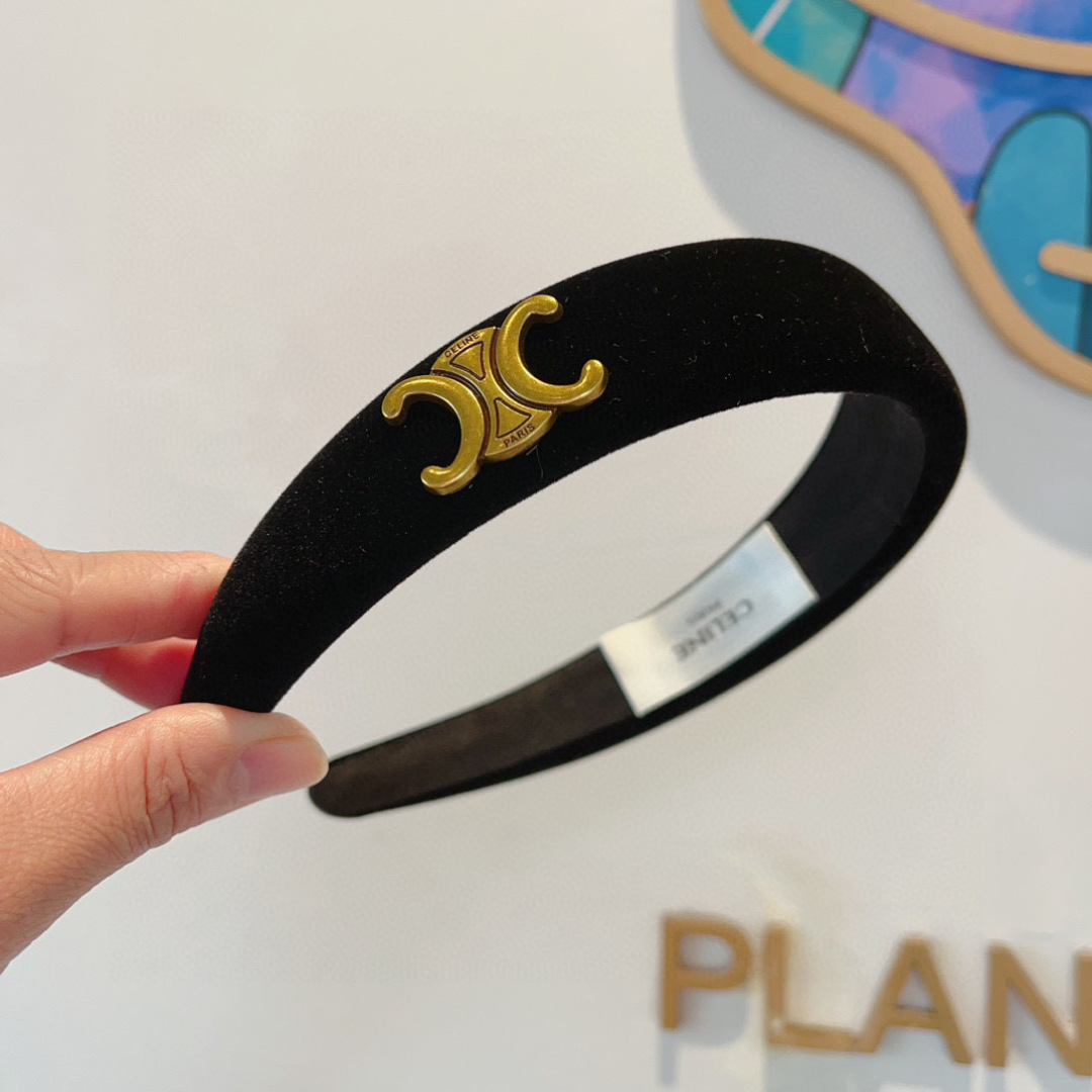 CELINE シャネル ヘアバンド 本革 ブラック - 画像 3