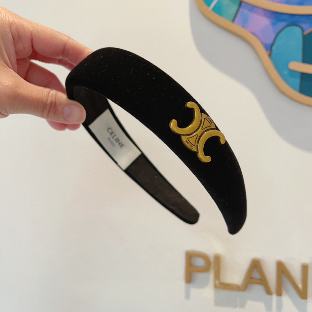 CELINE シャネル ヘアバンド 本革 ブラック - 画像 4