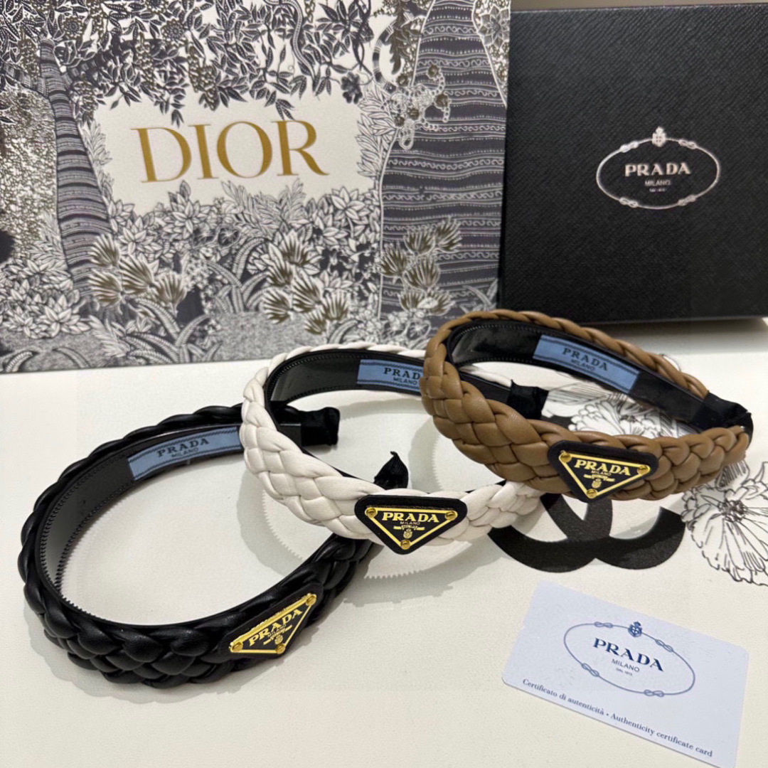 PRADA プラダ ヘアアクセサリー プラダ ヘアバンド ブラック ホワイト ブラウン 全3色 - 画像 2
