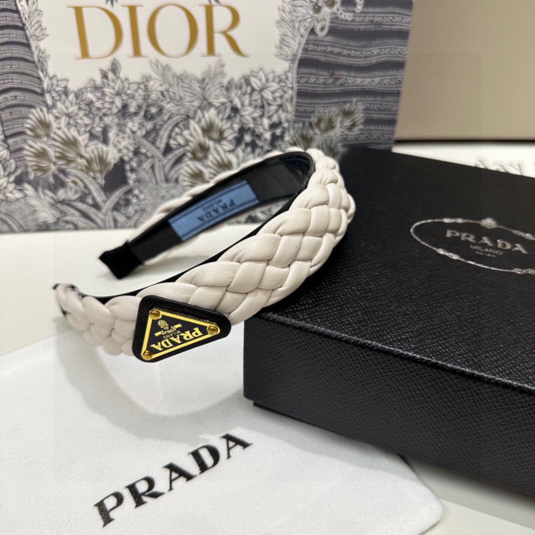 PRADA プラダ ヘアアクセサリー プラダ ヘアバンド ブラック ホワイト ブラウン 全3色 - 画像 6