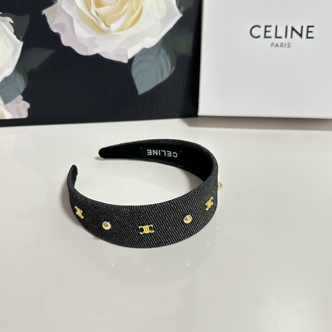CELINE シャネル ヘアバンド デニム風 メタルロゴ 全3色