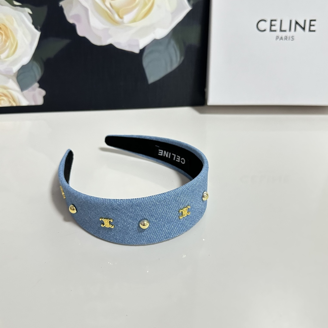 CELINE シャネル ヘアアクセサリー 青 デニム風 シルバーデザイン 全3色 - 画像 2