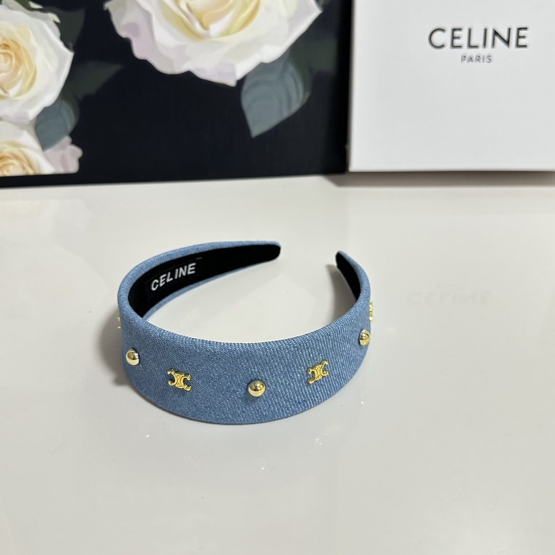 CELINE シャネル ヘアアクセサリー 青 デニム風 シルバーデザイン 全3色 - 画像 3