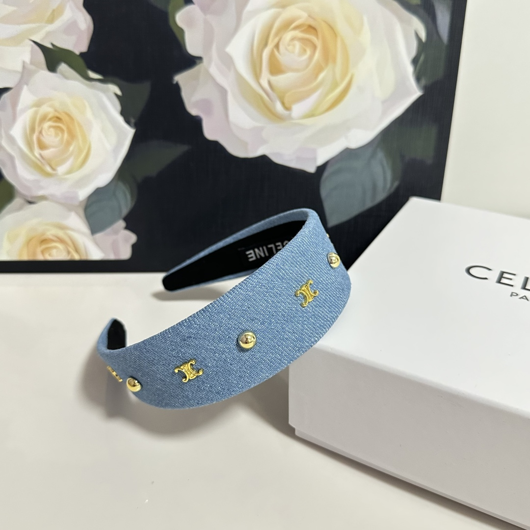 CELINE シャネル ヘアアクセサリー 青 デニム風 シルバーデザイン 全3色 - 画像 4