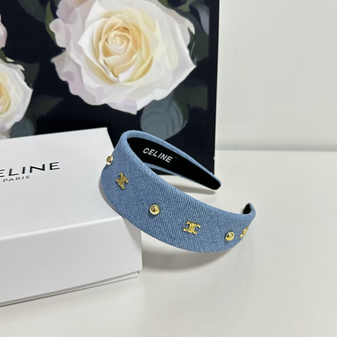 CELINE シャネル ヘアアクセサリー 青 デニム風 シルバーデザイン 全3色 - 画像 5