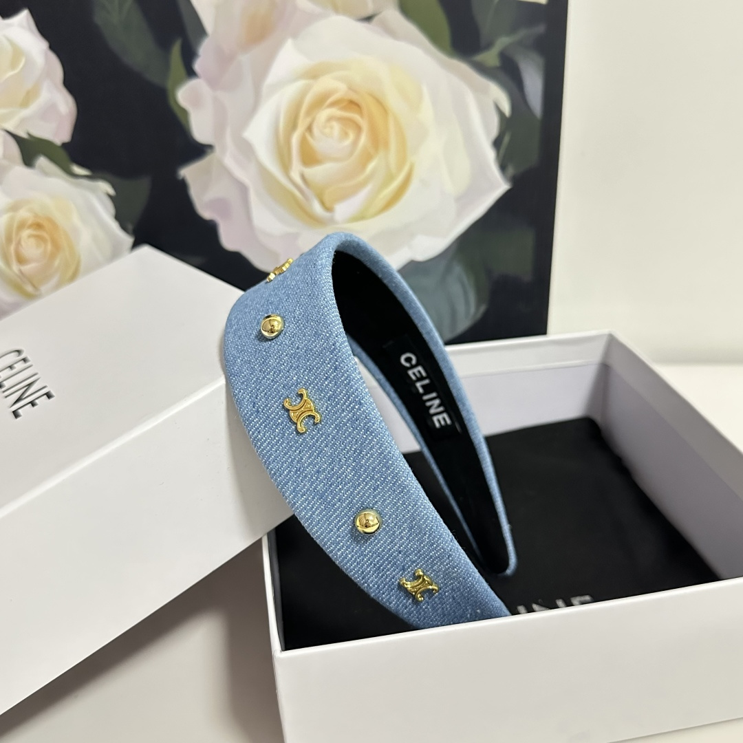 CELINE シャネル ヘアアクセサリー 青 デニム風 シルバーデザイン 全3色 - 画像 7