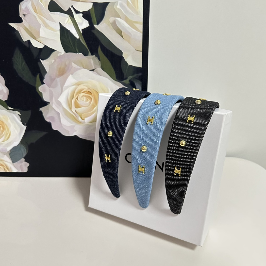 CELINE シャネル ヘアアクセサリー 青 デニム風 シルバーデザイン 全3色 - 画像 9