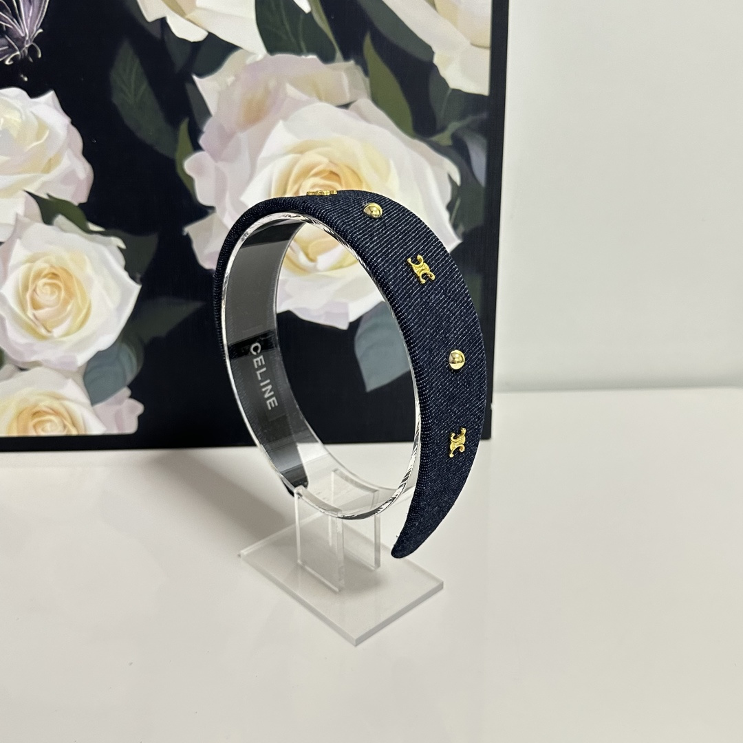 CELINE セリーヌ ヘアバンド デニム風 ロゴ ブランド トゥルーロゴ ブラック ネイビー ブルー 全3色 - 画像 8
