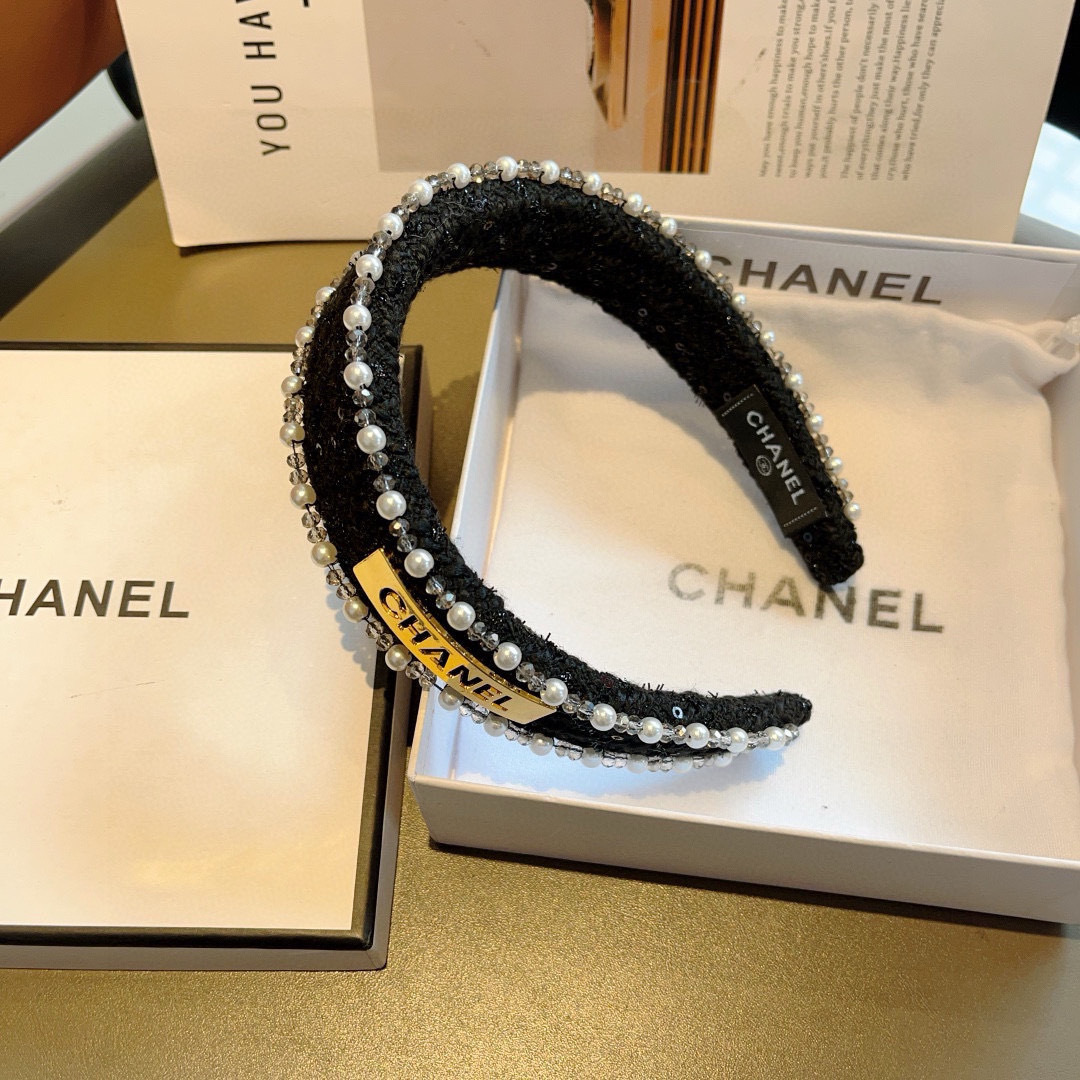 CHANEL シャネル ヘッドバンド 本革 ロゴ ブラック ホワイト 全2色 - 画像 5
