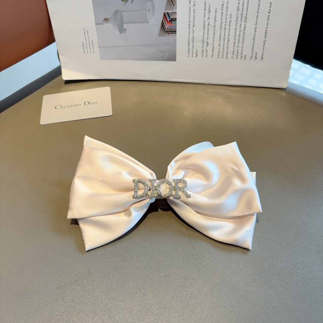 DIOR ディオール ヘアアクセサリー ヘアクリップ 本革 ブラック ホワイト シルク 全3色 - 画像 7