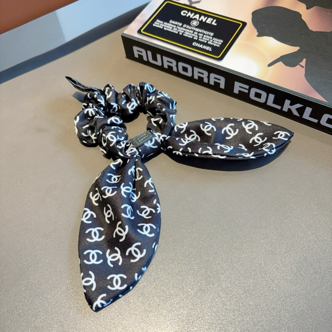 CHANEL シャネル ヘアバンド ロング リボン 本革 ブラック ホワイト 全2色 - 画像 4