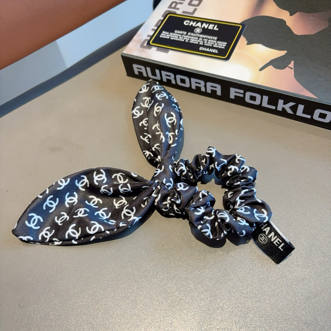 CHANEL シャネル ヘアバンド ロング リボン 本革 ブラック ホワイト 全2色 - 画像 5