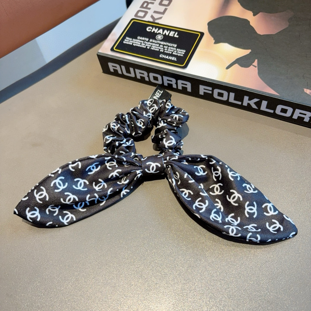 CHANEL シャネル ヘアバンド ロング リボン 本革 ブラック ホワイト 全2色 - 画像 7