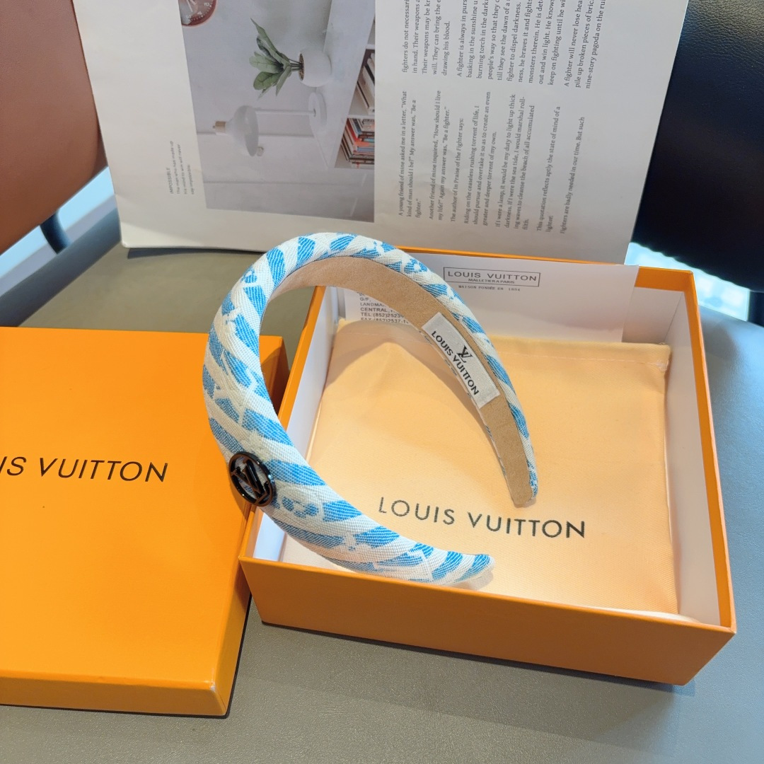 LOUIS VUITTON ルイヴィトン ヘアアクセサリー ファブリック ブランドロゴ ブルー 35文字 - 画像 5